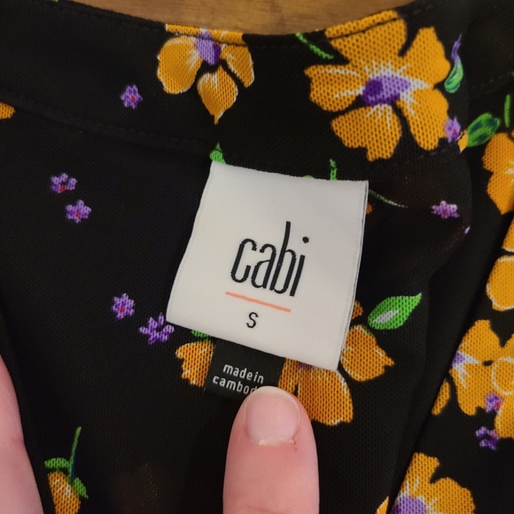 Cabi Black Floral Mesh Stretch Wrap Dress Size Small - Picture 9 of 10